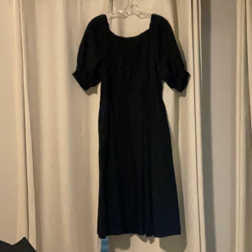 GAP Black Midi Dress with Puff Sleeves